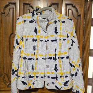 Vintage Escada Patterned Abstract Mock Neck Button-Up Blazer